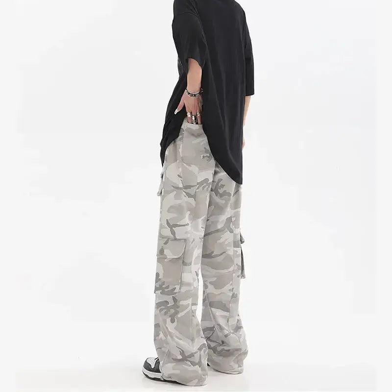 Female Hip Hop Grey Camouflage Cargo Pants American Style Y2K Oversized Loose Straight Wide Leg Pants Vintage Casual Sweatpants