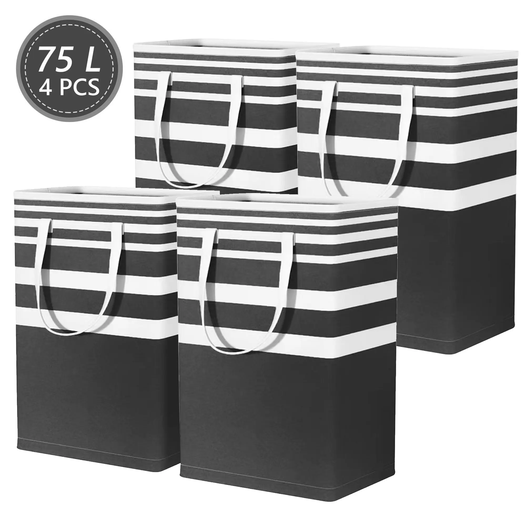 4PCS Large Collapsible Portable Laundry Baskets - Freestanding Clothes Hampers, Clothes Storage Baskets with Easy-Carry Long Handles, Waterproof for Bedroom, Bathroom, Clothes Storage Basket
