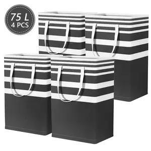 4PCS Large Collapsible Laundry Basket, Freestanding Clothes Hamper with Easy Carry Long Handles, Waterproof Washing Bag for Bedroom, Bathroom, and Nursery