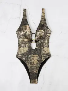 Women's One-piece V neck Swimsuit, Casual Fashion Sleeveless Swimwear for Beach Holiday Vacation, Ladies Swimsuit for All Seasons