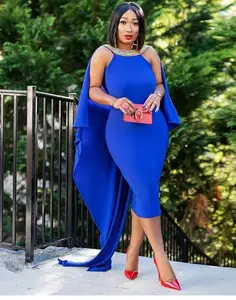 Elegant Blue Halter Maxi Dress with Backless Design and Long Flare Sleeves for Women