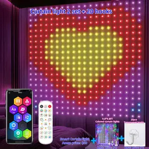 【Official direct sales】GIAKI Smart Portable ad screen, Curtain Lights 400 LEDs,  Music Sync Pattern Light,6.56ft & 3.28ft IP65 Waterproof String Curtain Lights with 9.84ft Extension & 20 Hooks for Christmas Halloween Festive Room Decor