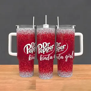 Dr Pepper Kinda Girl 40oz Insulated Tumbler With Handle & Straw, Dark Red Glitter White Ombre Stainless Steel Travel Mug, Funny Trendy Soda Lover Gift For Her, Co-workers, Trending Cup On Tiktok Beverage, Coppy Pop Culture Custom Drinkware