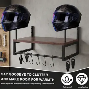 Wooden Motorcycle Helmet Holder with Hooks Helmet Organizer Rack Wall Mounted Moto Gear Storage Rack for Motorcycle Accesories Storage NEW