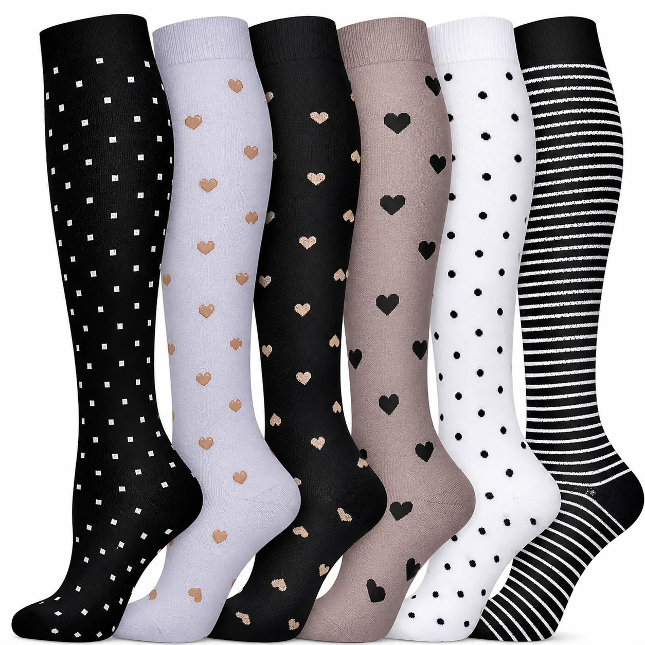 MhzyCaus  6 Pairs Stretch Compression Socks, Non-Slip Athletic Socks with Strong Support, Easy Stride Fit, High Elasticity, Quick Dry, Machine Washable, Sweat Absorbing, Odor Resistant and Wear Resistant for Walking and Training