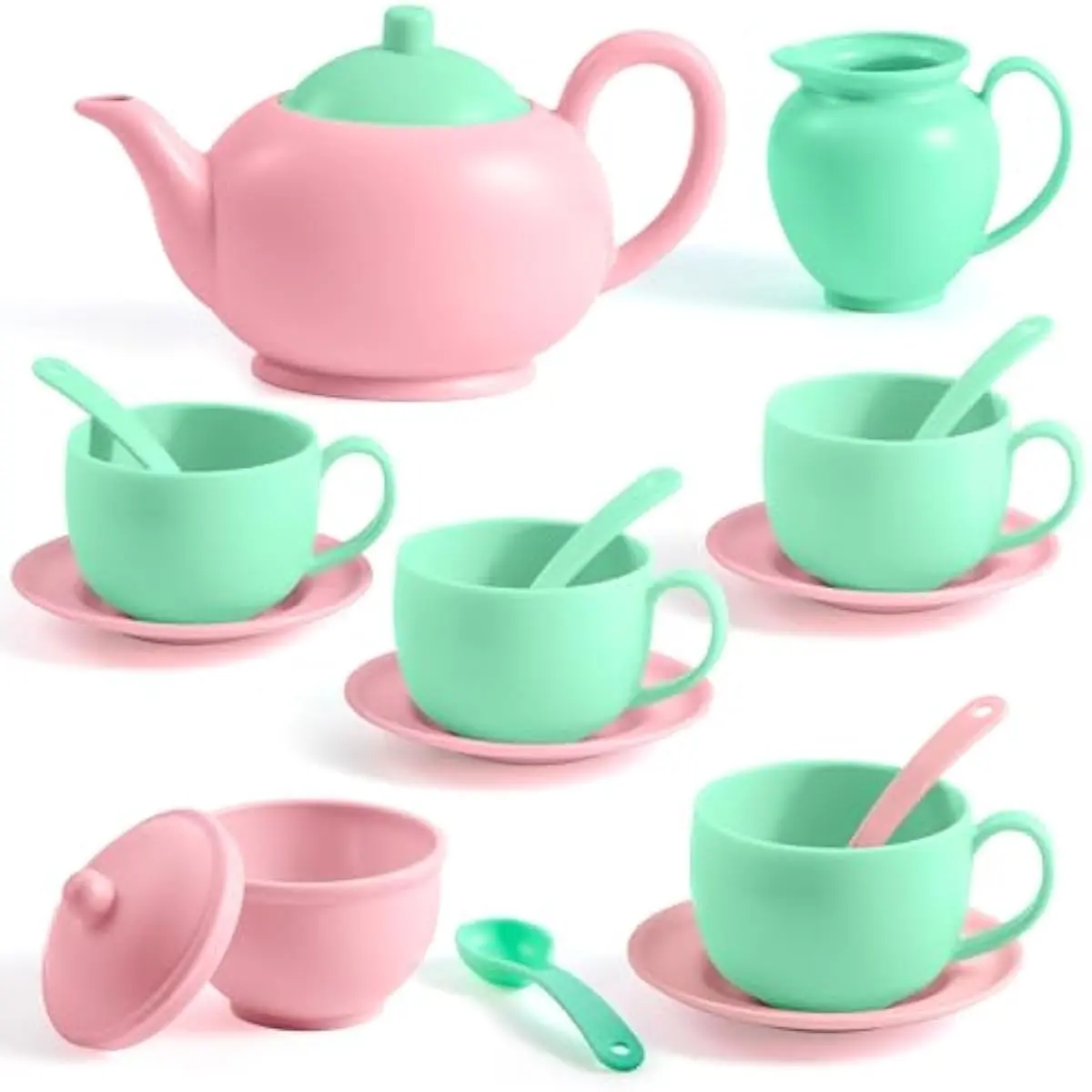 18PCS Pretend Tea Party Set, Plastic Tea Set, Mini Kitchen for Kids, Gifts for Toddler Boys Girls Ages 3 4 5 6 Years Old, Easter Birthday Gifts