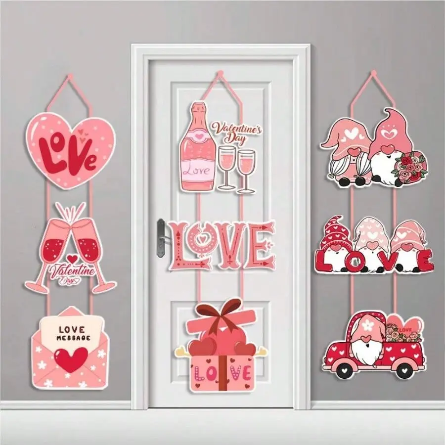 9pcs Valentine's Day Hanging Signs, Cute Welcome Love Door Decorations, Heart Wall Hangings for Party Home Indoor Outdoor Decoration, Room Decor Ornament