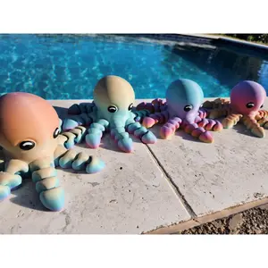 Vibrant Articulated Octopus Figurine: Rainbow-Colored Desk Companion for Marine Enthusiasts