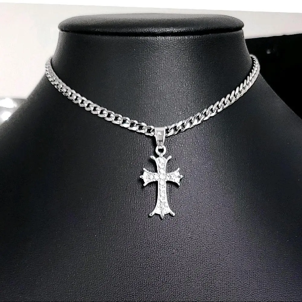 Sparkly Silver Rhinestone Cross Choker CC Sparkly Silver Rhinestone Cross Choker CC