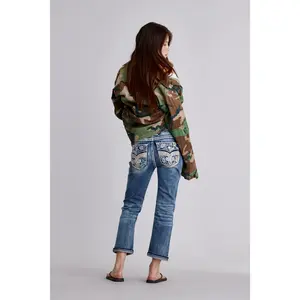 rr Women's Vittoria Crop Jeans in Stretch Denim with Signature Inverted Fleur-de-Lis Embroidery