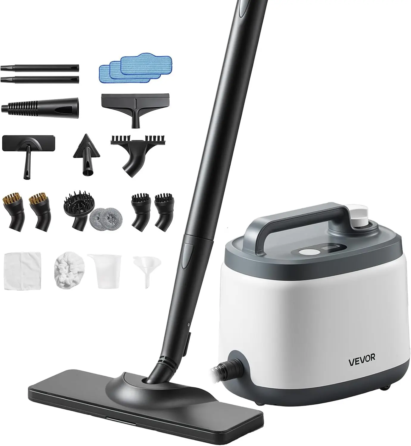 VEVOR Steam Cleaner, 51 oz Tank, Steamer for Cleaning with 19 Accessories, Extended Power Cord and Hose, Portable Handle, Fast Heating, Powerful Canister Steam Cleaner for Home, Car Detailing, Floors