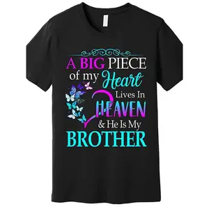 Men'S Vintage Brother Memorial T-Shirt| "A Big Piece Of My Heart Lives In Heaven & He Is My Brother" Print - Soft Heavyweight Crewneck Tee - Loose Fit Big & Tall Shirt For Funeral, Birthday, Eve