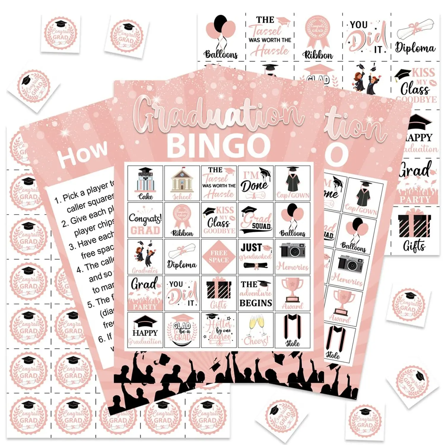 Graduation Bingo Games Rose Gold Graduation Game for 24 Players Graduation Party Games and Activities Funny Grad Party Game Cards for High School or College Graduation Party Supplies