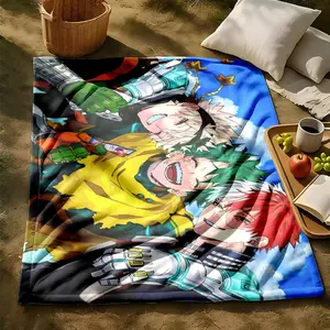 1 piece My Hero Academia: The Friendship Moments of Izuku Midoriya, Katsuki Bakugo, and Shoto Todoroki themed flannel blanket - Modern-style flannel blanket, suitable for sofas and beds, all-season use, super soft and comfortable, digital printing