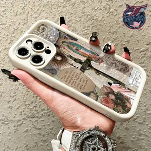 Virgin Mary Jesus Cross Vintage Scrapbook Catholic Aesthetic Case for iPhone 17 16 15 14 Pro Max 13 12 11 XR XS Plus Air Slim Shockproof TPU Cover