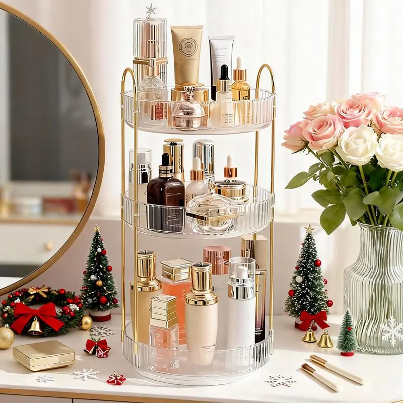 Rotating Makeup Organizer for Vanity, Bathroom Counter Organizer,Large Capacity Skincare Perfume Storage，Gift for Girls