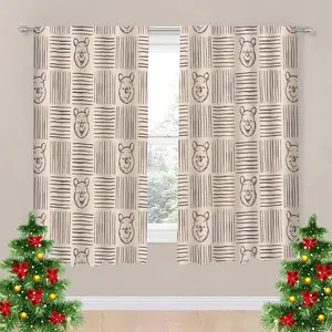 Cartoon bear head checkered curtains, polyester fabric, rod bag hanging, machine washable, blackout décor for bedrooms and dormitories.