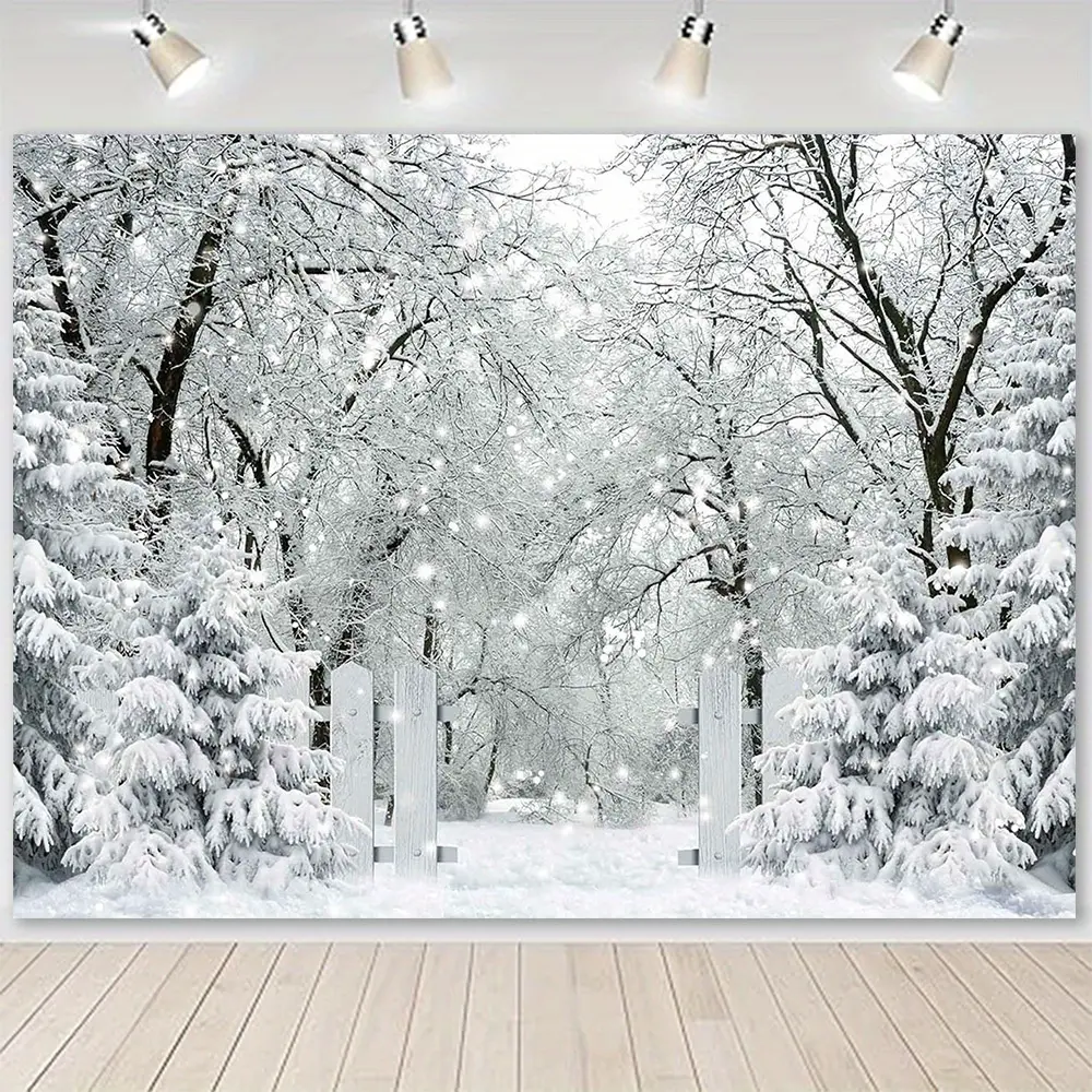 Polyester White Winter Forest Scene Photography Backdrop (230x180cm) - Large-Size Magical Snowflake Landscape, Christmas Ornaments, Family Holiday Party Decoration, Photo Studio Prop