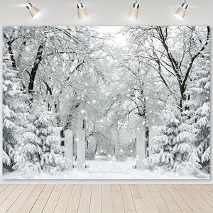 White Winter Forest Scene Photography Backdrop 230x180cm Wonderland Snowflake Landscape for Christmas Xmas Family Holiday Party Decorations Supplies Banner Picture Photo Studio Props