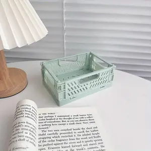 Mini folding plastic storage box, student desktop organizer, hand account tape, stationery folding basket, storage basket