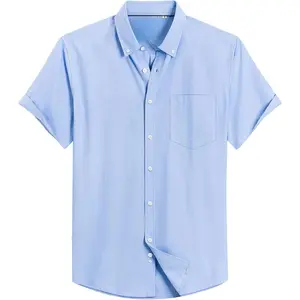 Men's Short Sleeve Oxford Shirt Regular Fit Button Down Collar Shirts with Pocket