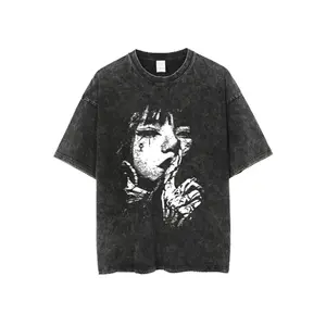 Men'S T-Shirt Featuring a Unique Design, Vintage-Inspired Distressed Top, Round Neck with Short Sleeves, Made from High-Quality Heavy-Weight Washed Fabric, Soft, Comfy, And Breathable, Trendy Street-Retro Men'S Apparel