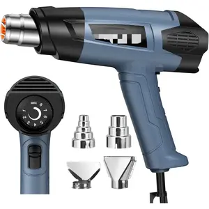 1500W Heavy Duty Heat Gun, Variable Temperature Control Hot Air Gun Kit with 2 Air Flow 120 ° F~1200 ° F and 4 Nozzles for Crafts Shrink Wrap (Blue)
