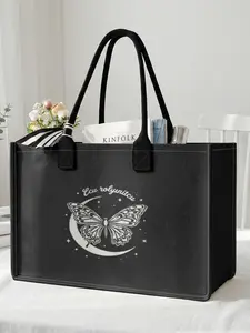 Large Capacity Storage Bag with Moon Butterfly Print, Durable Handle, Space Saving Multi-Purpose, Ideal for School, Travel, Shopping