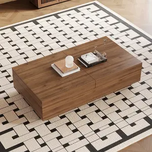 Mid-Century Expandable Coffee Table with Storage – 47.2"-81.9" Adjustable Center Table for Living Room, Walnut Wood Finish