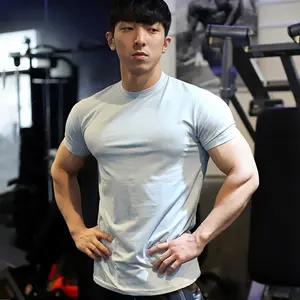 Men's summer sports slim short-sleeve Elastic quick-dry loose T-shirt Solid color versatile fitness muscle-defining top
