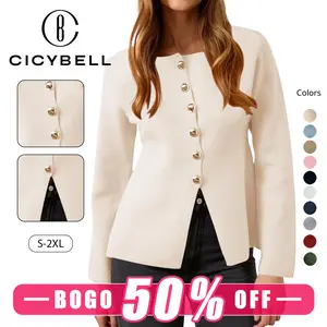 【BOGO 50% Off 】Cicy Bell Womens Button Up Cardigan Sweaters Lightweight Long Sleeve Knit Tops Business Casual Round Neck Fitted Jacket