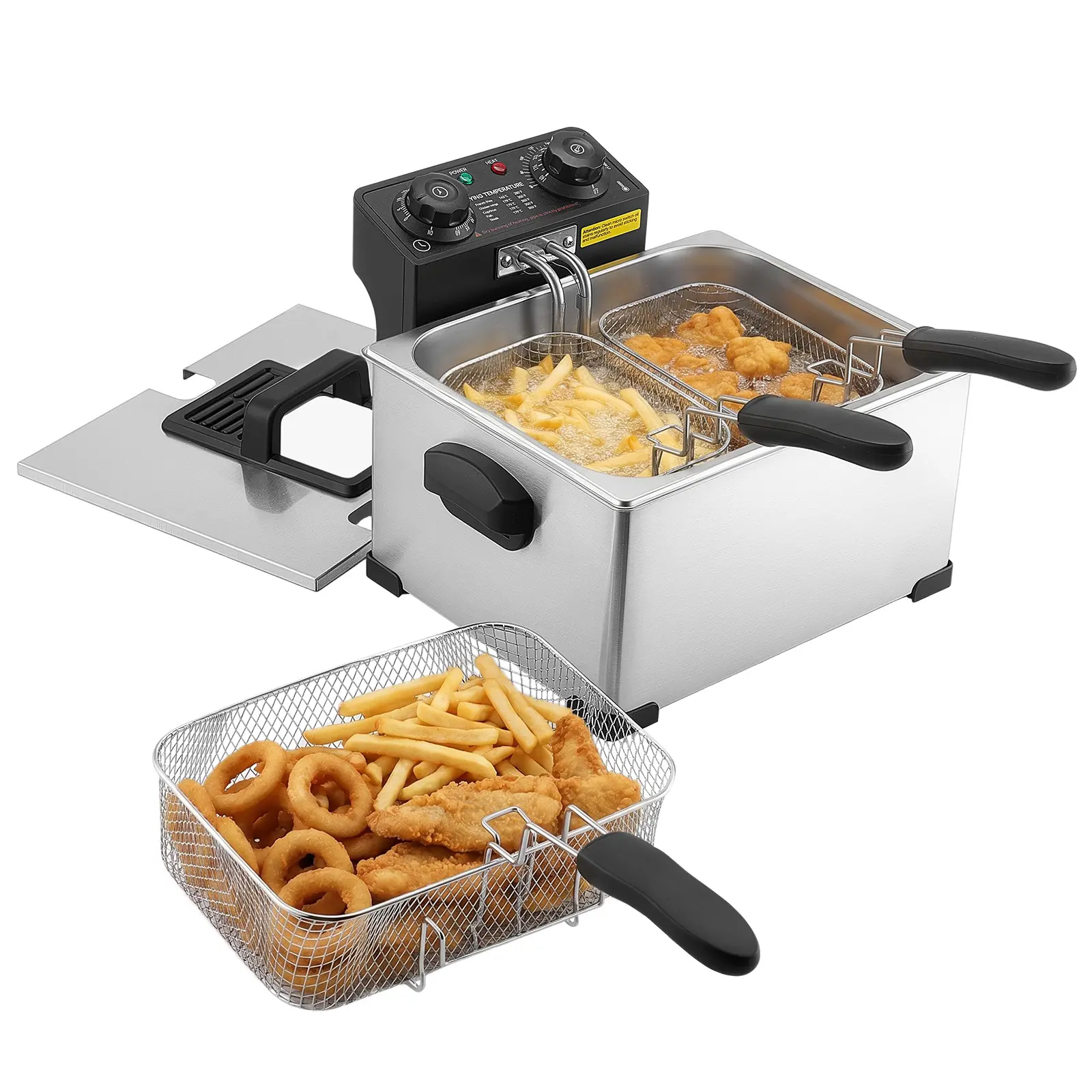 VEVOR Commercial Electric Deep Fryer, 9.51 Qt 1700W Stainless Steel Countertop Fryer, Large & Small Baskets, Overheat Safe Protection, Temp Control, Timer, Detachable for Home/Restaurant Use, Silver