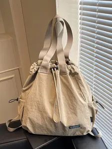 Retro drawstring pleated design handbag Casual messenger bag, lightweight, wear-resistant, large-capacity versatile tote bag, the first choice for daily travel, suitable for students, outdoor mountaineering travel, etc.