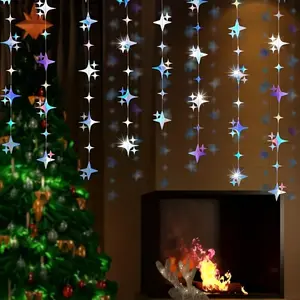 Sparkling Star Garland Banner, 78.74 Inch Long, Ideal for Weddings & Parties, Easy-To-Hang Design, Durable Material