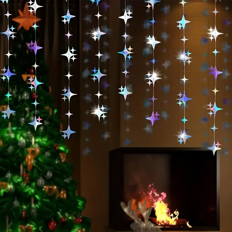 Sparkling Star Garland Banner, 78.74 Inch Long, Ideal for Weddings & Parties, Party Decorations, Easy-To-Hang Design, Durable Material