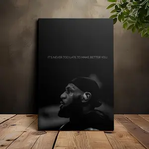 Motivational Quote Canvas Wall Art – "It’s Never Too Late to Make Yourself Better" Basketball Player Poster for Living Room, Bedroom, Office & Gym Decor