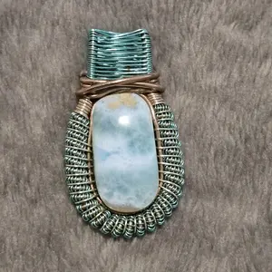 Handmade Wire Wrapped Larimar Gemstone Pendant