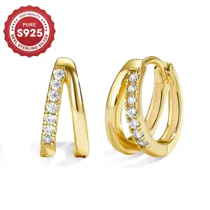 A Pair of S925 Silver Double Buckle Earrings with Sparkling Synthetic Zircon, Hypoallergenic, Daily Accessories, Suitable for Music Festivals and Multi-purpose Parties, Hypoallergenic