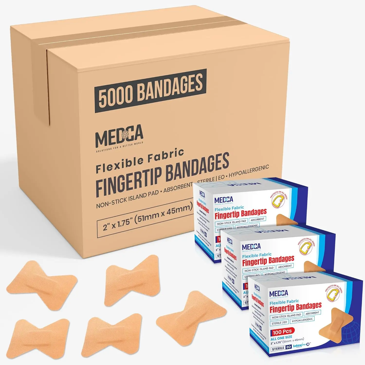 Flexible Fabric Adhesive Bandages, Healthcare First Aid Plasters for Finger-Tip Care, Wound Infection Protection (Bulk 5000-Count Case) Healthcare Kit