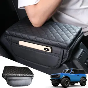Center Console Armrest Cover for Ford Bronco Accessories 2021 2022 2023 2024 2025 2/4-Door with Leather Side Pockets Interior Accessories Prevent Scratching