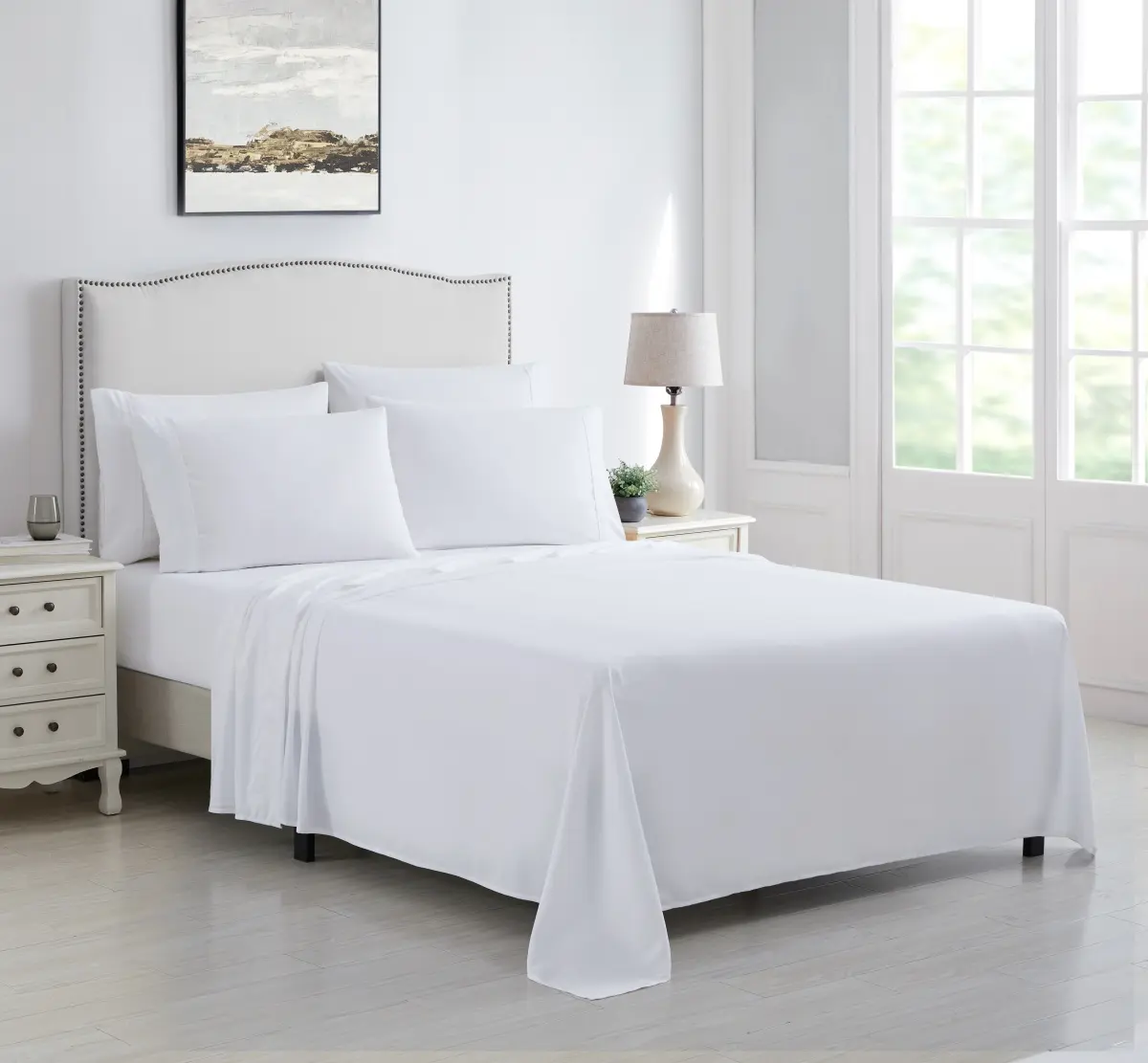 Kathy Ireland 1298KGWH King Size Brushed Microfiber Sheet Set, White - 6 Piece