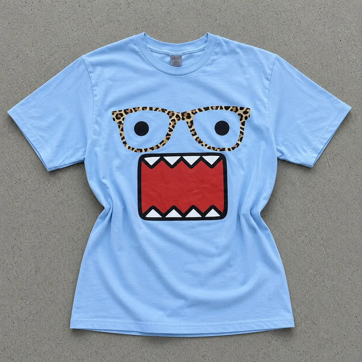 Funny Monster Graphic T-Shirt | Cute Monster Face Tee, Leopard Print Glasses Shirt, Cartoon Graphic Tee, Y2K Aesthetic, Soft Cotton Unisex Casual T-Shirt