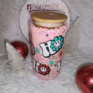Glass Cup Glitter Snow Globe Ho Ho Ho 16oz