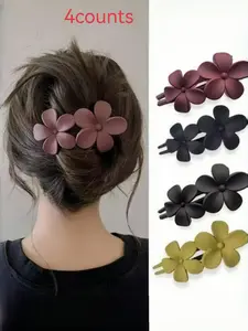 4pcs/set Matte Flower Design Hair Clip, Hair Accessories for Women & Girls, Nonslip Hair Clip