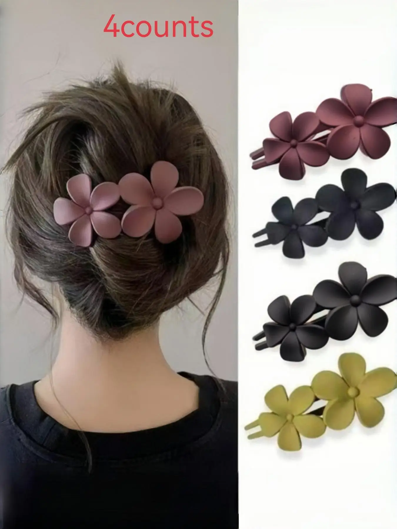 4pcs/set Matte Flower Design Hair Clip, Hair Accessories for Women & Girls, Nonslip Hair Clip