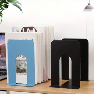 2pcs Polished Metal Bookends, Simple Design Black Book Stand for Library, Students, Office Desk Organization, Desk Organizer
