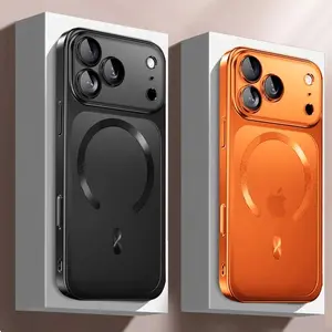 Phone case: Luxury Plating Matte Transparent Magnetic Wireless Charge Case Phone case for iPhone 15/ 16/ 17 Pro Max/ Pro/ Air/ Plus Shockproof Clear Cover