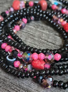 Rhodonite Waist Beads for Healing & Self Love | Black & Red Waistbeads | Feminine Energy Jewelry | Spiritual Protection | Handmade Waist Beads