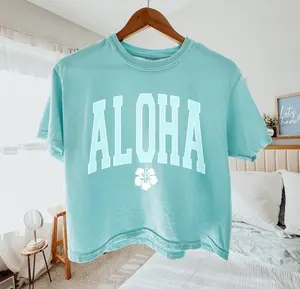 Aloha Hawaii Boxy Tee, Hibiscus Tropical Graphic Shirt, Vacation Beach Outfit