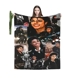 Personalized Michael Merch Jackson Fleece Blanket Soft Throw For Sofa Bed Living Room Travel Office Shawl Napping Mat AC Blanket Bed Sheet Camping Ideal Daily Gift King Of Pop Merchandise MJ Fan Gift Aesthetic Room Decor Plush Microfiber Throw